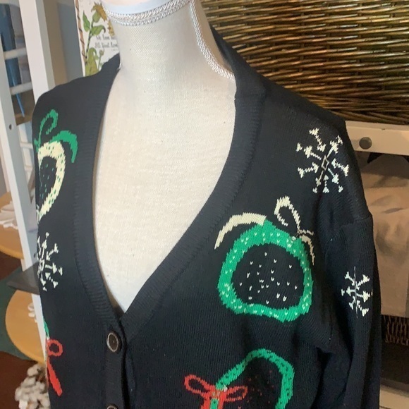 Costume Agent Vintage Christmas Wreath Sweater‎ Cardigan Size Large - Picture 2 of 8
